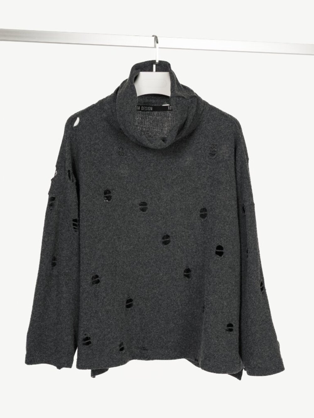 XD Xenia Design Begi Grey Wool Distressed Cowl-Neck Sweater